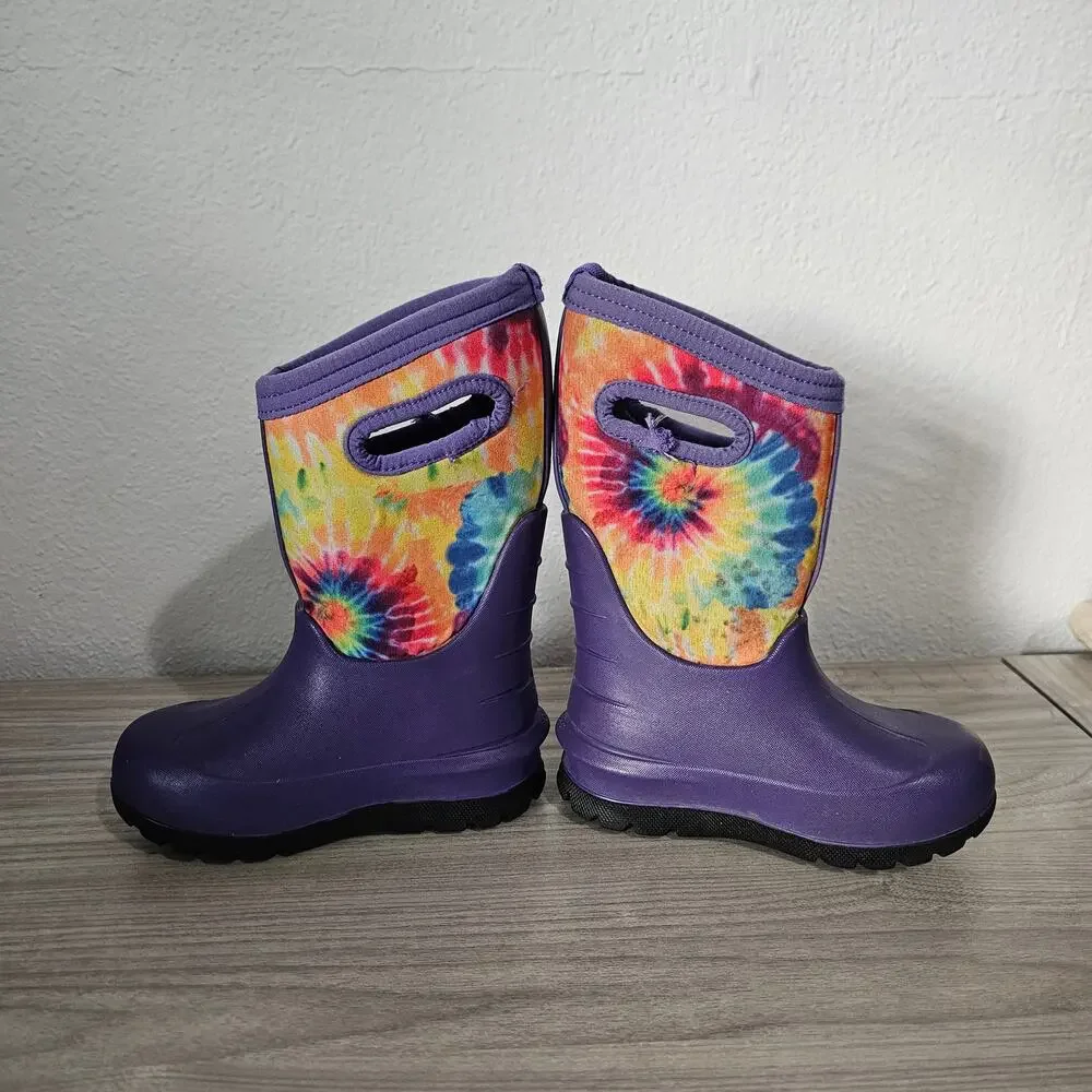 Bogs Neo Classic Purple Tie Dye 3 Season Boots Kids US10 Waterproof